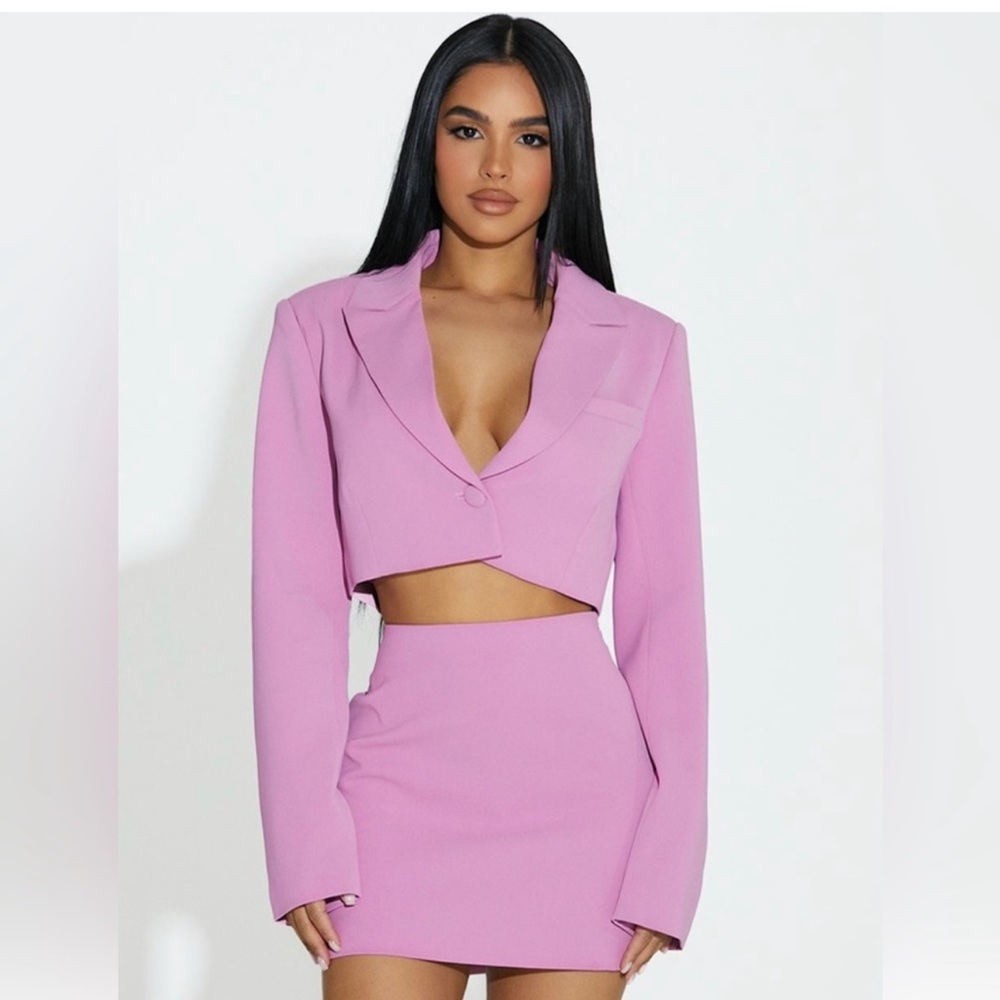 Naked Wardrobe Pink Cropped Blazer & Skirt Set sz Medium
